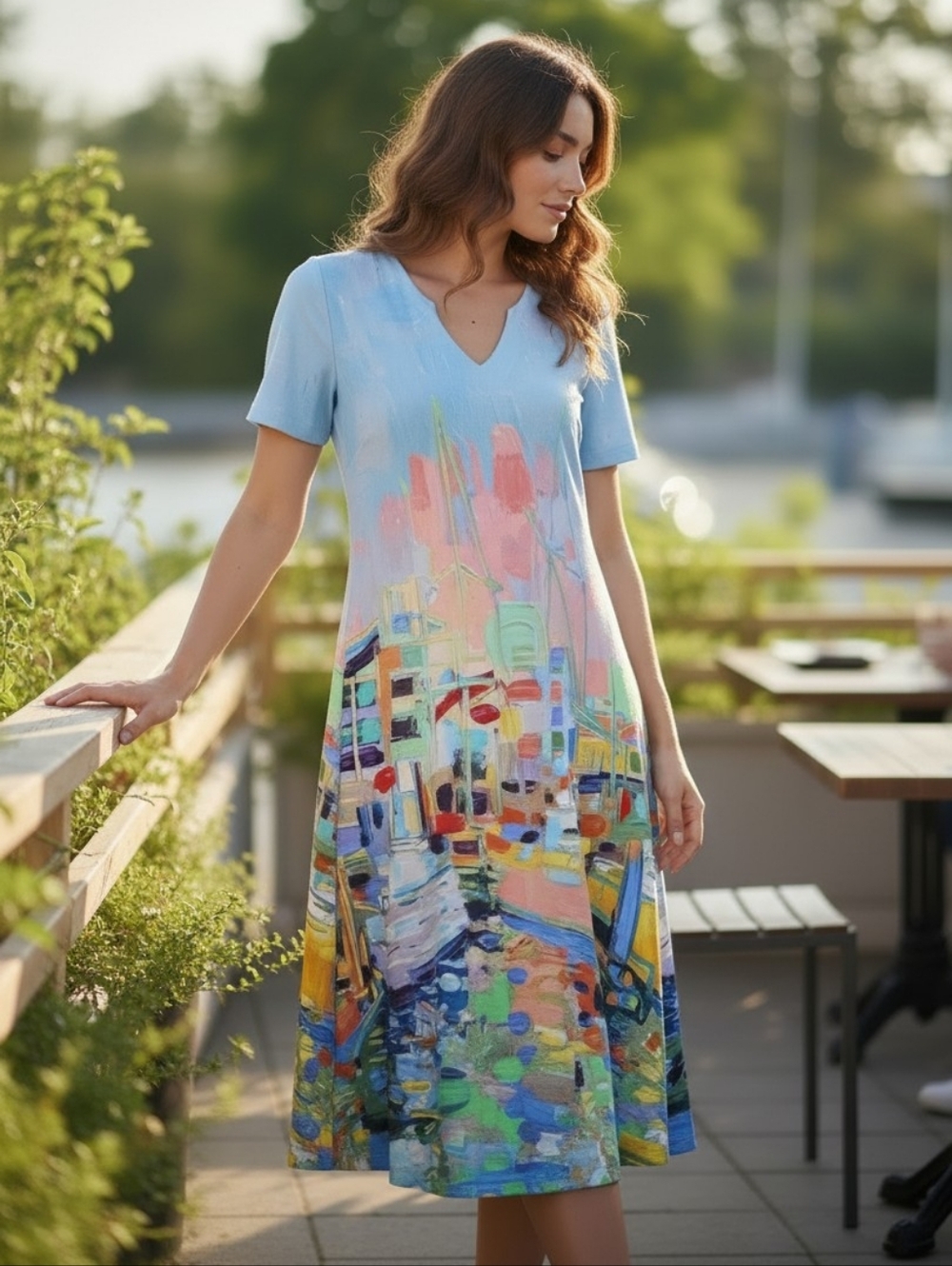 Dolcezza Simply Art Women's Multicolor Impressionist Graphic Midi Dress Small